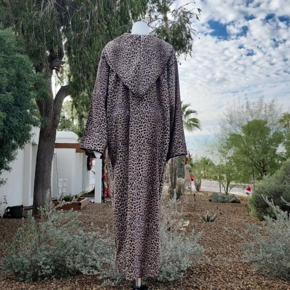 VINTAGE HANDMADE Moroccan Kaftan XL 1X 2X Leopard Hooded Abaya Boho Luxe Robe - Picture 15 of 17